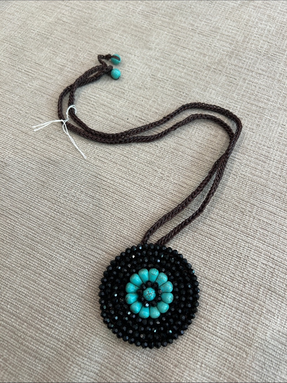 Handcrafted Black Beaded Necklace with Turquoise howlite stone Accent